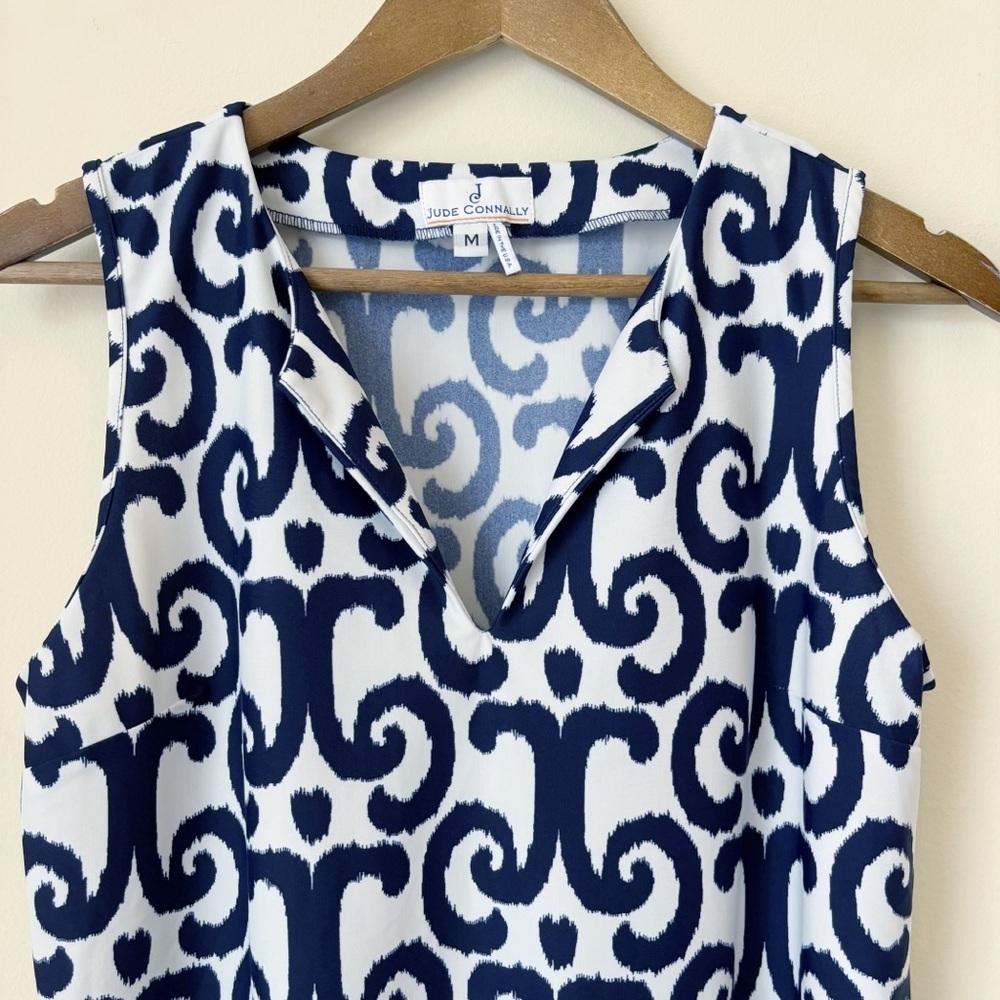 Jude Connally Ali Blue Ikat Print Sleeveless Top Medium Coastal Summer - Picture 2 of 7